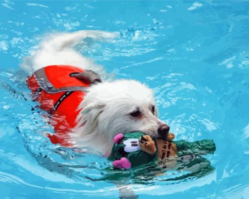 White Dog In Water Paint By Number