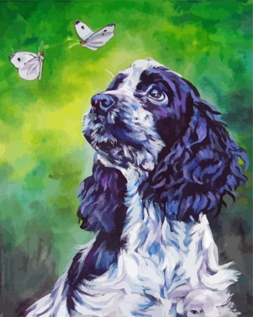 American Cocker Spaniel With Butterflies Art Paint By Number