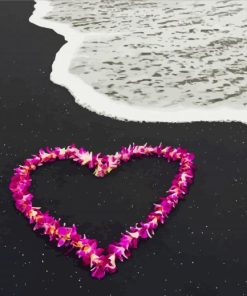 Beach With Floral Hearts In Sand Paint By Number