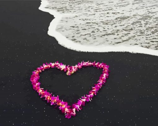 Beach With Floral Hearts In Sand Paint By Number