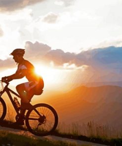 Bicycle Uphill With Sunset Paint By Number