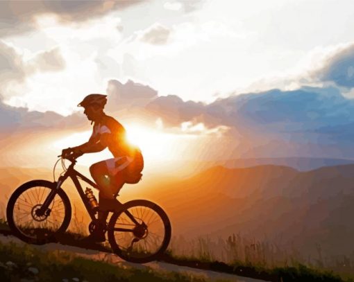 Bicycle Uphill With Sunset Paint By Number