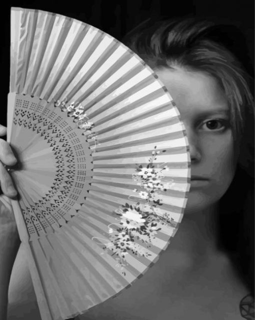 Black And White Girl With Hand Fans Paint By Number