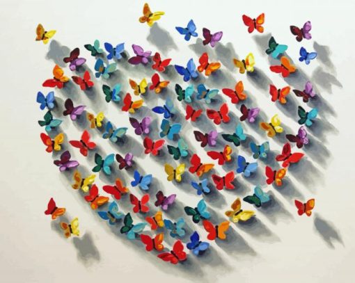 Colorful Buttterflies Heart Paint By Number