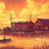 Fishing Village Sunset Art Paint By Number