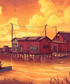 Fishing Village Sunset Art Paint By Number