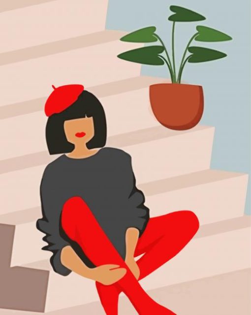 Illustration Lady On Stair Paint By Number