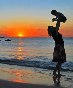 Mother And Son On Beach Sunset Paint By Number