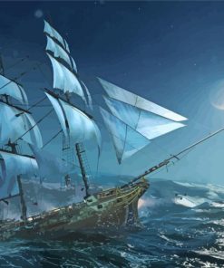 Pirate Ships In Battle At Night Paint By Number