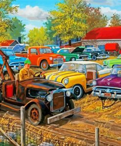 Vintage Old Cars In Yard Paint By Number