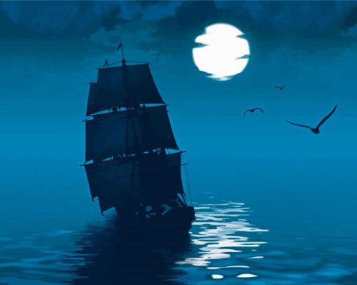 Whydah Ship Silhouette Moonlight Paint By Number