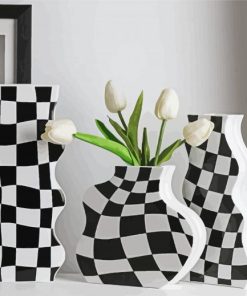 Black And White Checkered Vase Paint By Number