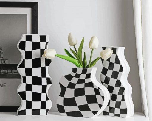 Black And White Checkered Vase Paint By Number