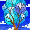 Blue Stained Glass Tree Paint By Number