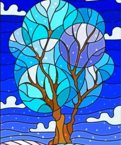 Blue Stained Glass Tree Paint By Number