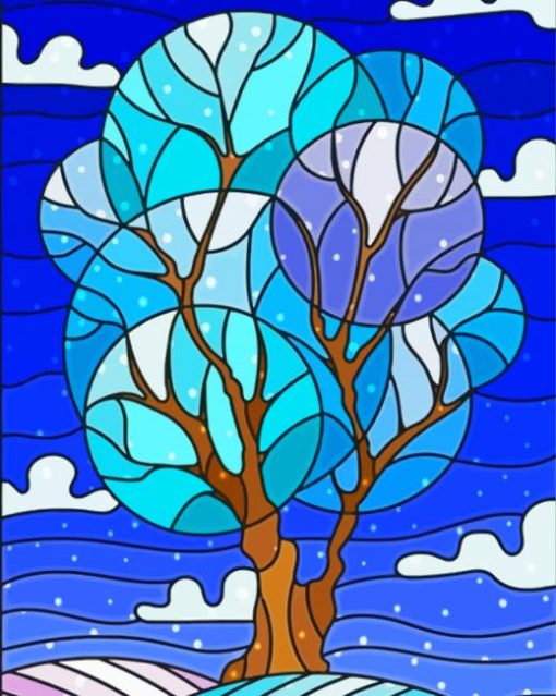 Blue Stained Glass Tree Paint By Number