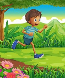 Cartoon Boy Running In Forest Paint By Number