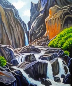 Cool Rocky Mountain Waterfall Paint By Number