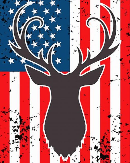 Deer And American Flag Paint By Number