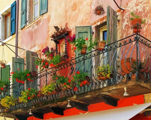 Flower Balcony Italy Art Paint By Number