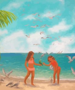 Girl Children On Beach Paint By Number