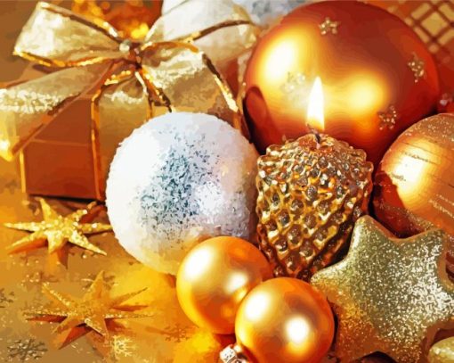 Gold Christmas Ornaments Paint By Number