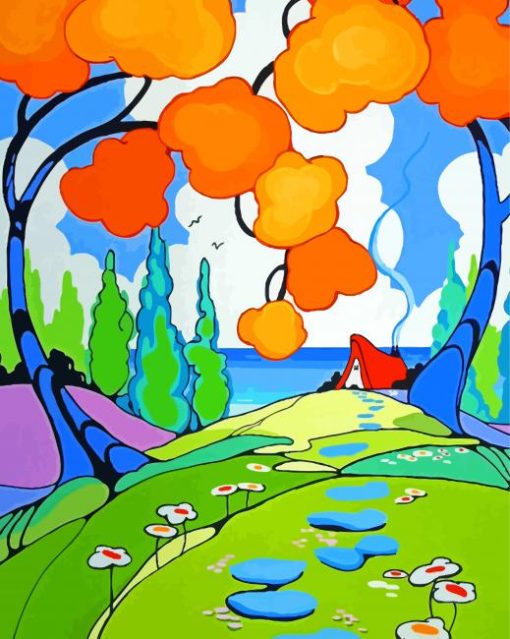 Orange Tree By The Sea By Clarice Cliff Paint By Number