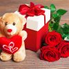 Romantic Teddy Bear And Red Flower Paint By Number