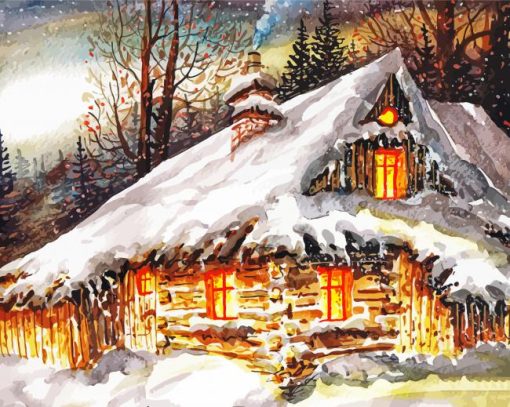 Snow Winter Cottage Art Paint By Number