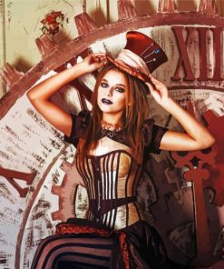 Steampunk Woman With Clock Paint By Number