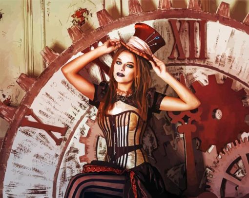 Steampunk Woman With Clock Paint By Number