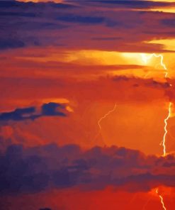 Sunset Lightning Over The Ocean Paint By Number