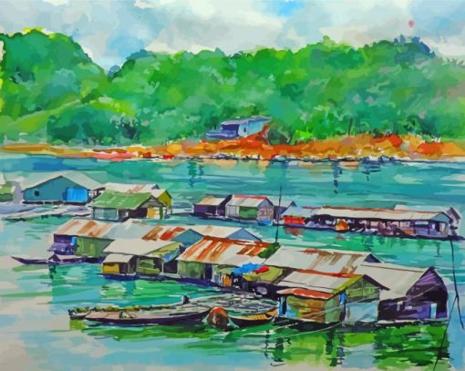 Watercolor Floating Village Paint By Number