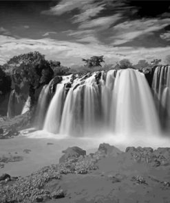 Waterfall Black And White Landscape Paint By Number