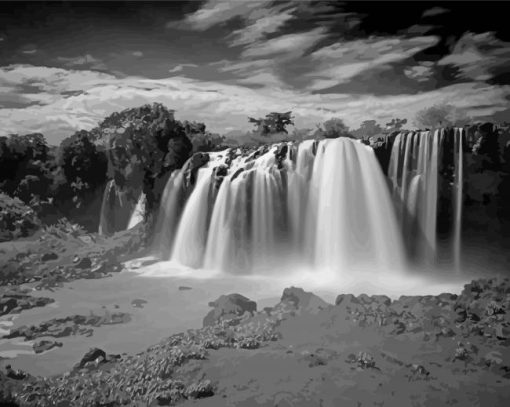 Waterfall Black And White Landscape Paint By Number