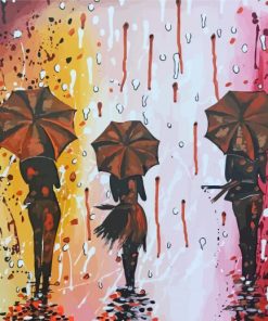 3 Women In Rain With Umbrellas Art Paint By Number