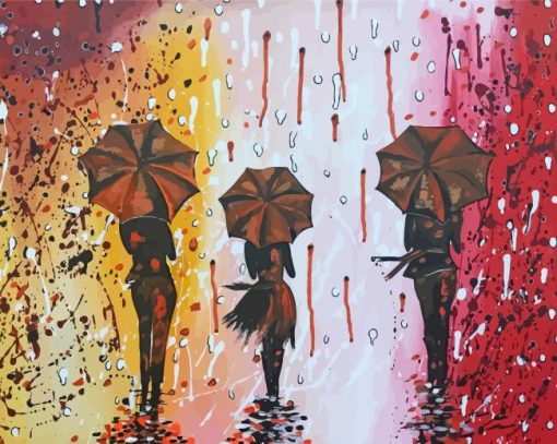 3 Women In Rain With Umbrellas Art Paint By Number