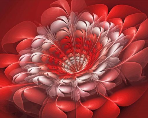 Abstract Red Fractal Flower Paint By Number