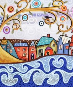 Abstract Village By Sea Art Paint By Number