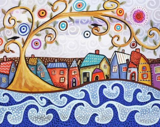 Abstract Village By Sea Art Paint By Number