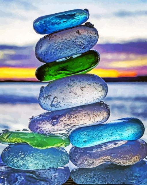 Beach Glass Balanced Stones Paint By Number