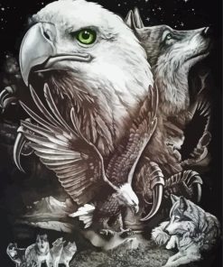 Black And White Eagle And Wolf Paint By Number