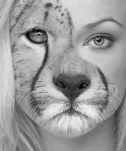 Black And White Half Lion Half Woman Paint By Number