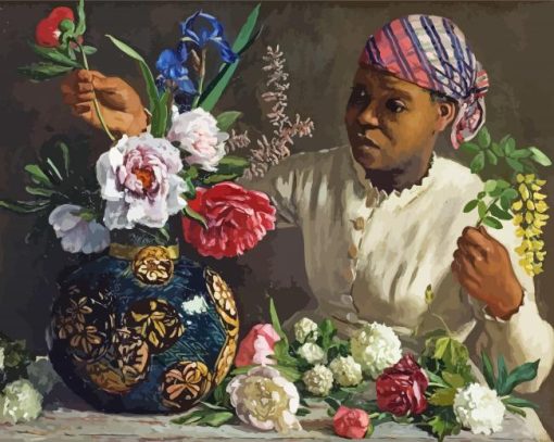 Black Woman With Peonies By Frederic Bazille Paint By Number