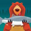 Cartoon Bear Eats Fish Paint By Number