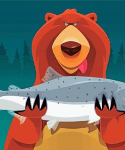 Cartoon Bear Eats Fish Paint By Number