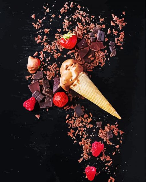 Chocolate Ice Cream Cone With Fruits Paint By Number