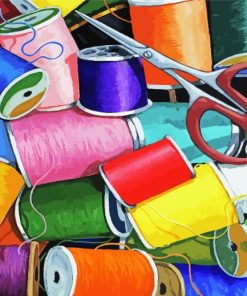 Colorful Threads And Scissor Paint By Number