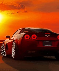 Corvette Car And Sunset Paint By Number