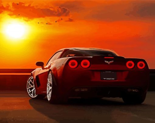 Corvette Car And Sunset Paint By Number